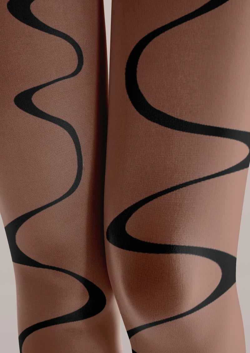 Viken Plan Brown Abstract Curve Tights Hosiery Pantyhose