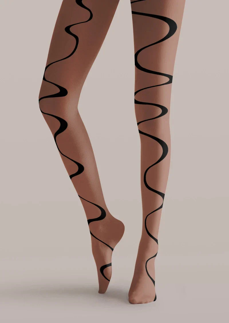 Viken Plan Brown Abstract Curve Tights Hosiery Pantyhose