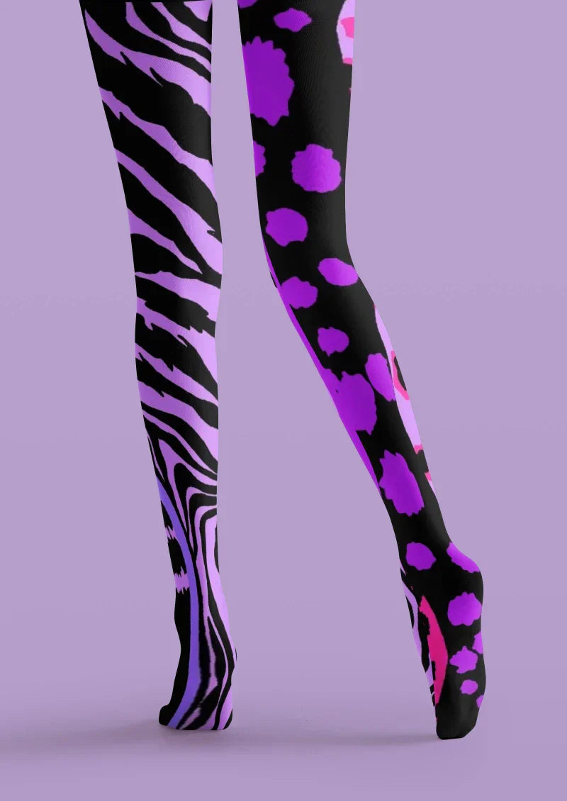 Viken Plan Purple Pink Animal Print Tights Hosiery Pantyhose