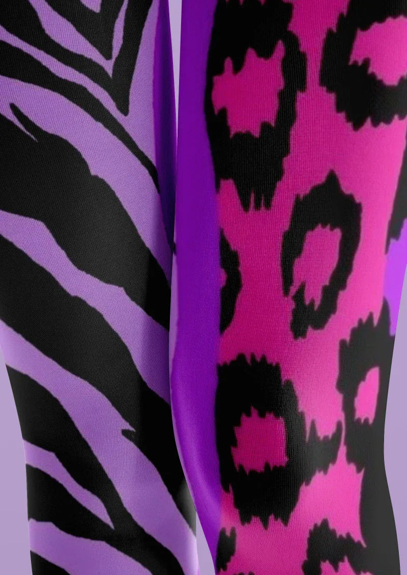 Viken Plan Purple Pink Animal Print Tights Hosiery Pantyhose