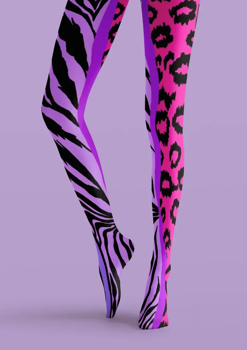 Viken Plan Purple Pink Animal Print Tights Hosiery Pantyhose