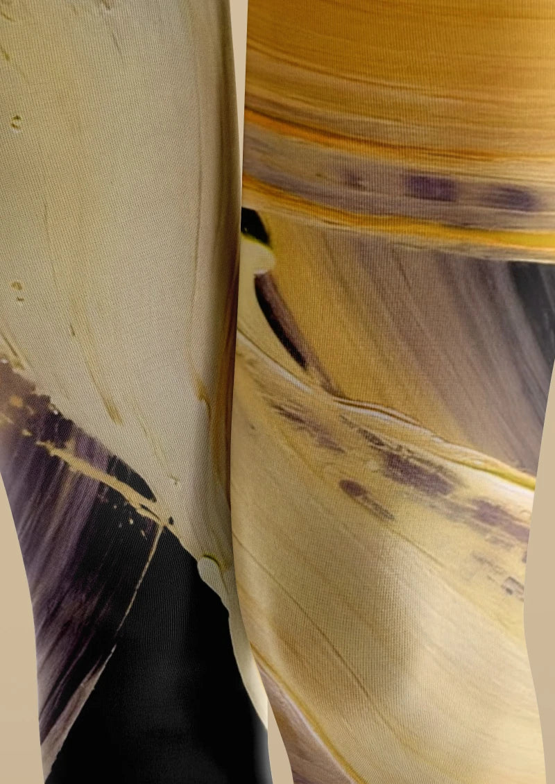 Viken Plan Yellow Black Abstract Art Tights Hosiery Pantyhose