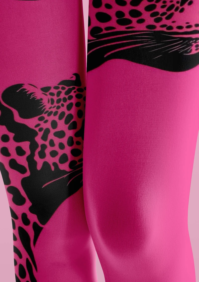 Viken Plan Pink Leopard Print Tights Hosiery Pantyhose