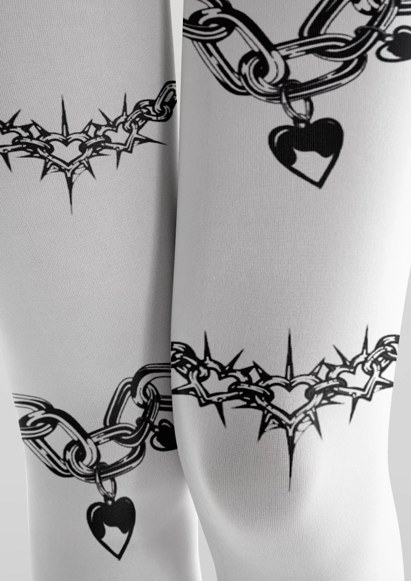 Viken Plan White Black Tattoo Graphic Tights Hosiery Pantyhose