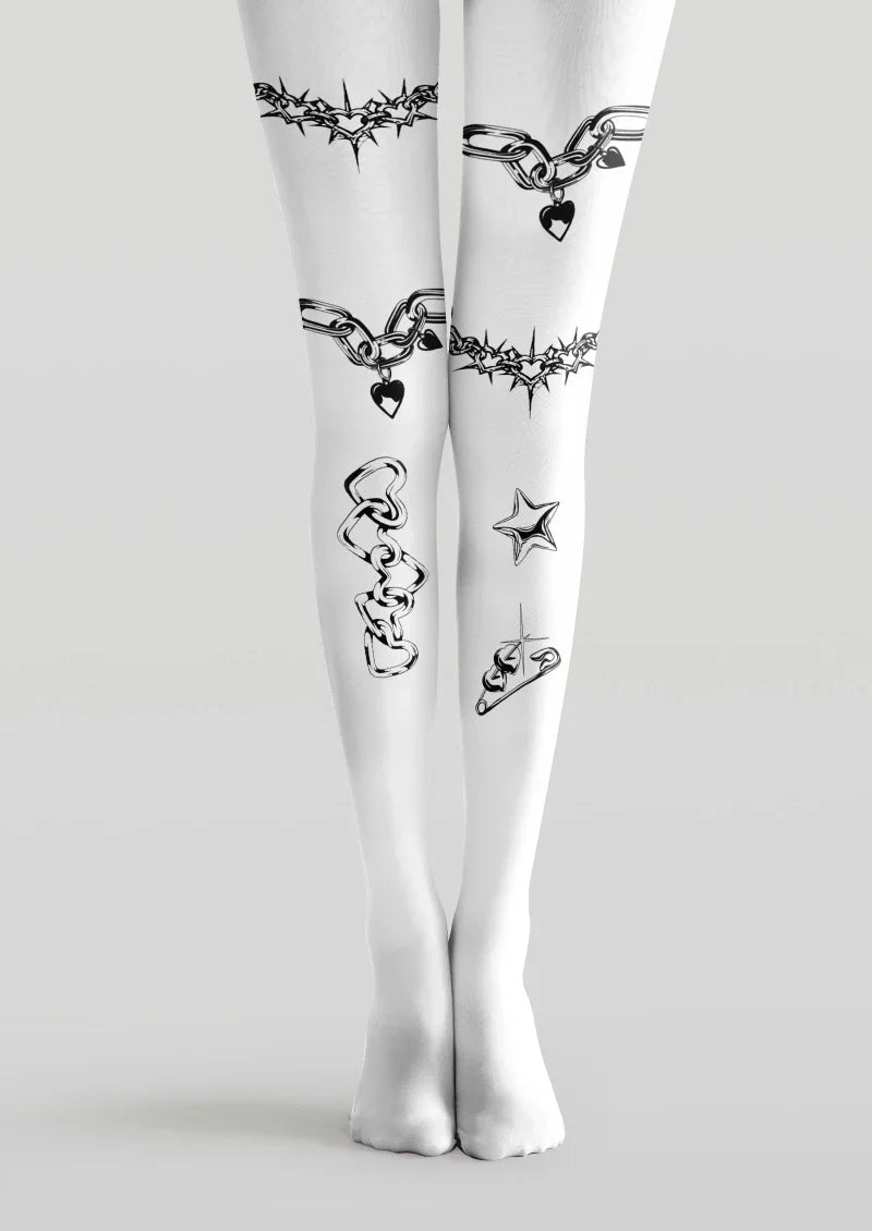 Viken Plan White Black Tattoo Graphic Tights Hosiery Pantyhose