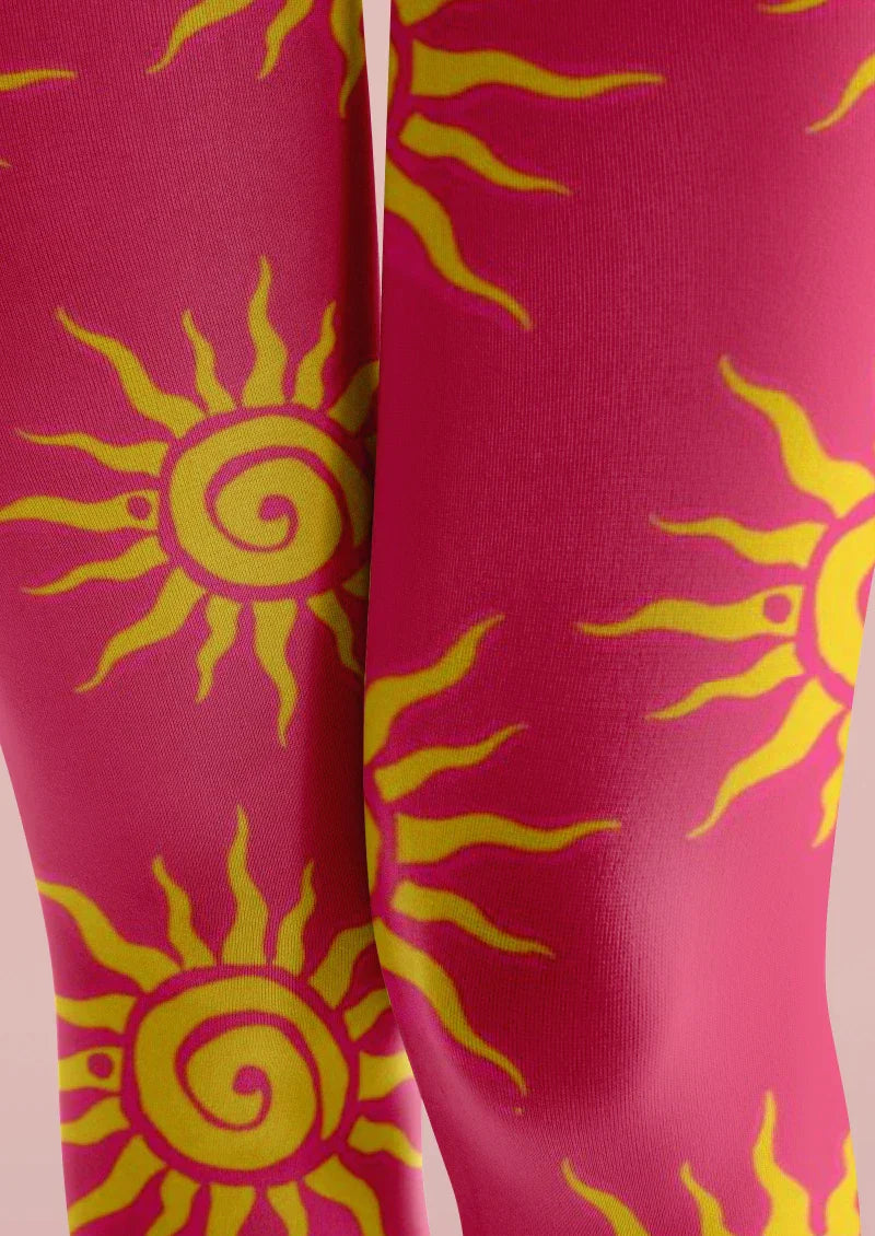 Viken Plan Red Yellow Sun Graphic Tights Hosiery Pantyhose