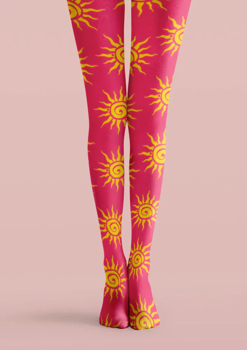 Viken Plan Red Yellow Sun Graphic Tights Hosiery Pantyhose