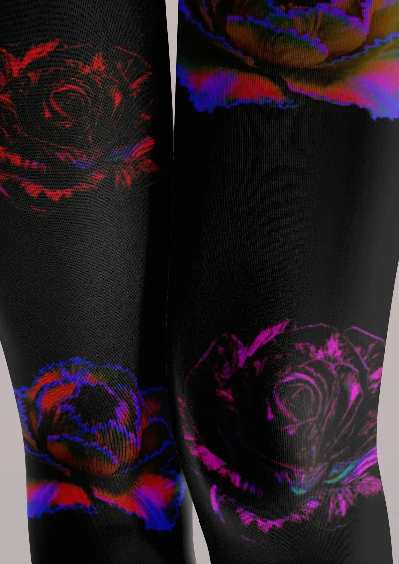 Viken Plan Black Red Purple Floral Tights Hosiery Pantyhose