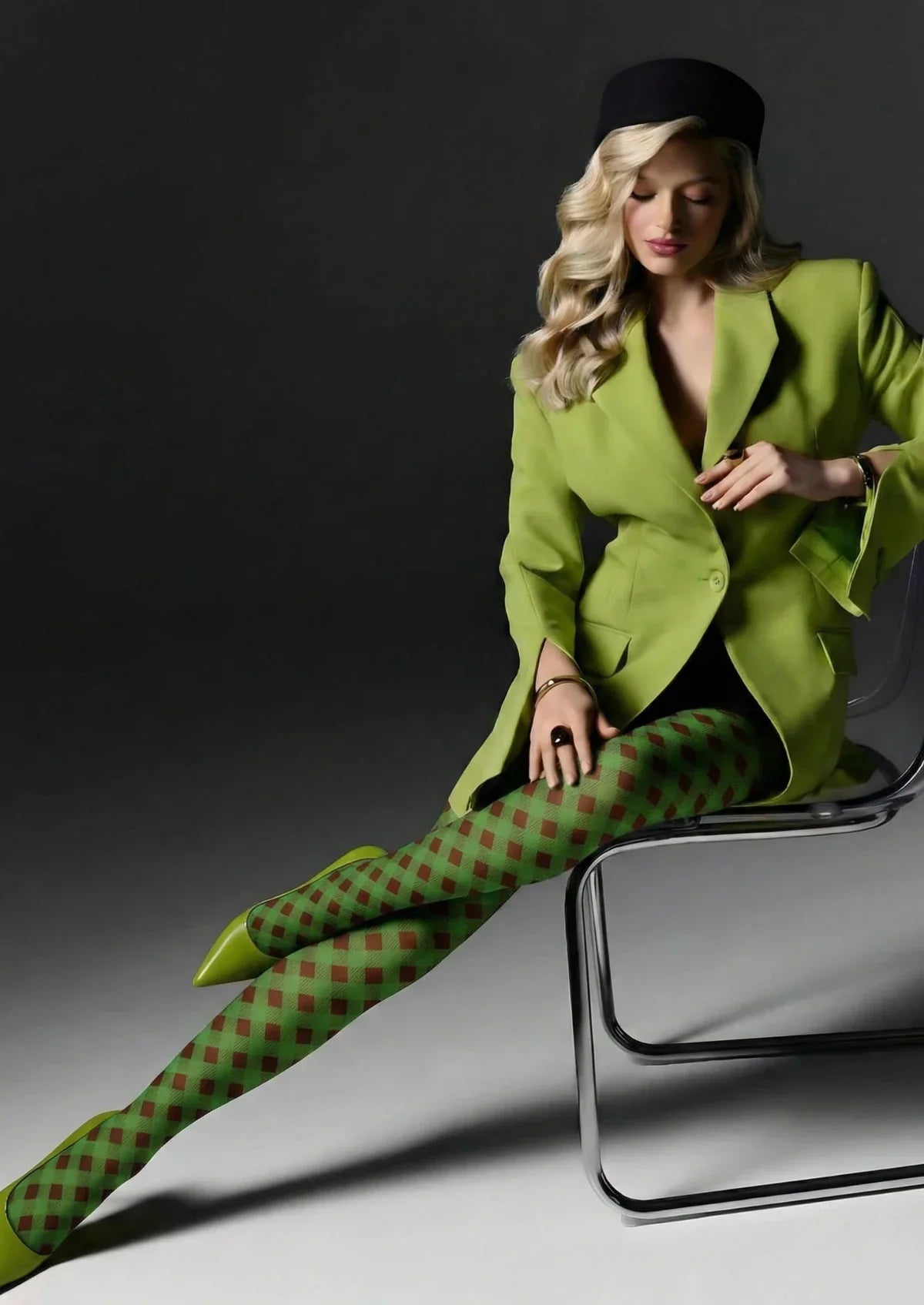 Viken Plan Green Brown Argyle Tights Hosiery Pantyhose