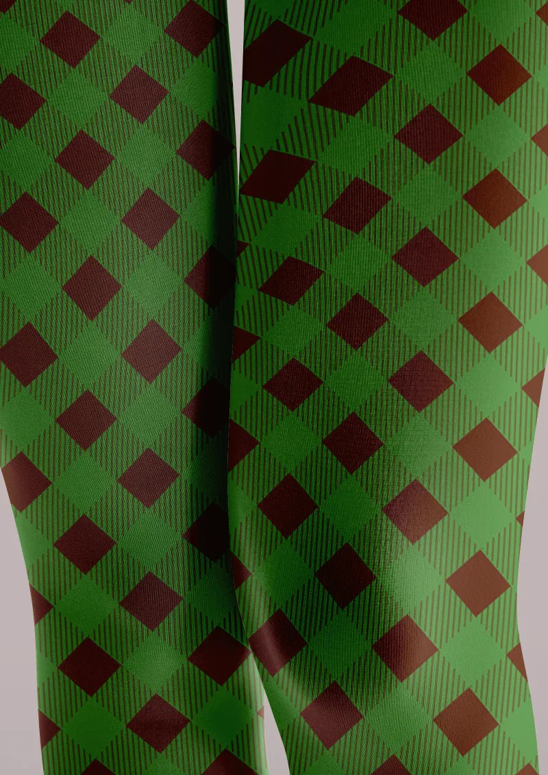Viken Plan Green Brown Argyle Tights Hosiery Pantyhose