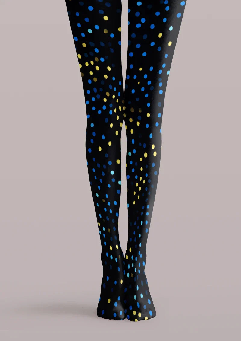 Viken Plan Black Blue Gold Polka Dot Tights Hosiery Pantyhose