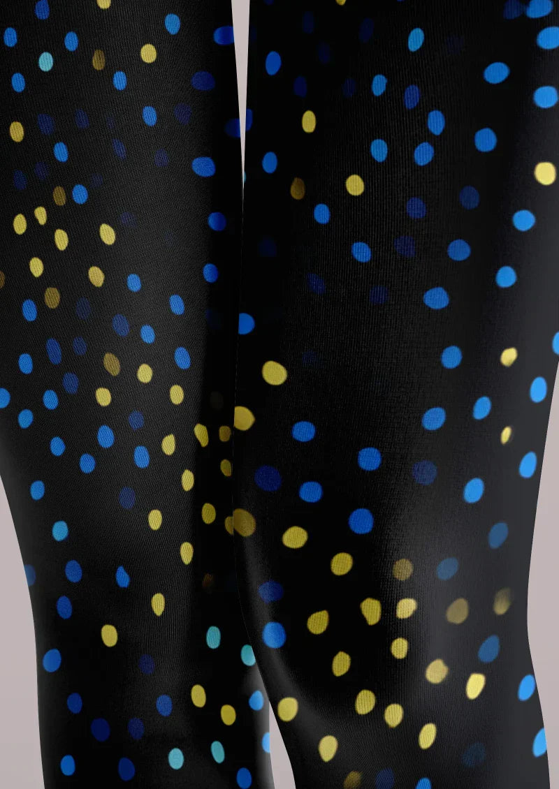 Viken Plan Black Blue Gold Polka Dot Tights Hosiery Pantyhose