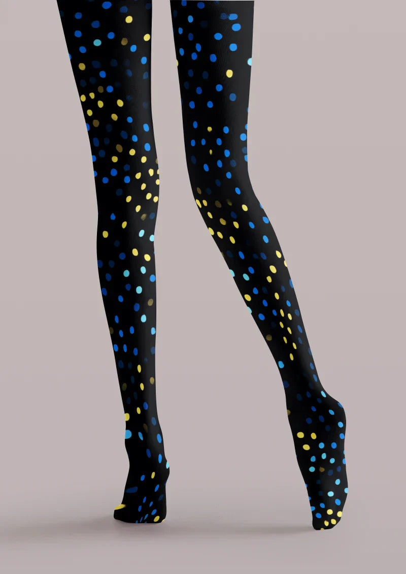 Viken Plan Black Blue Gold Polka Dot Tights Hosiery Pantyhose