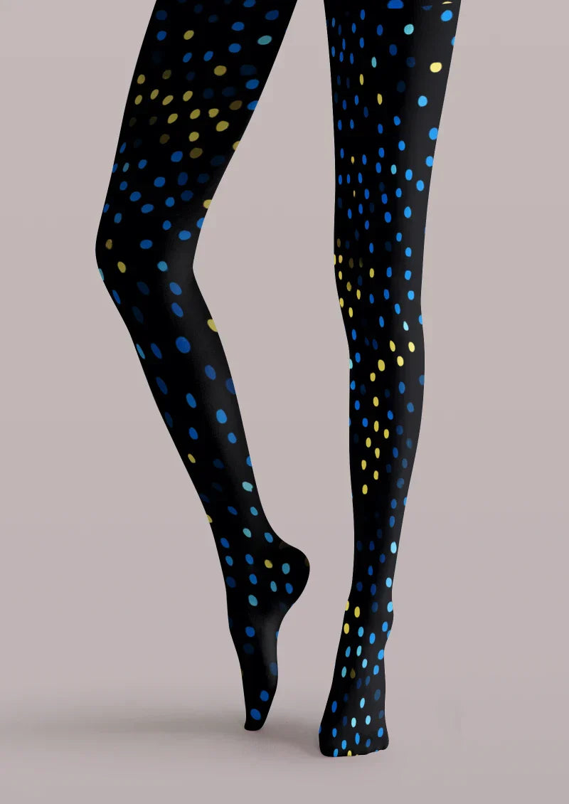 Viken Plan Black Blue Gold Polka Dot Tights Hosiery Pantyhose