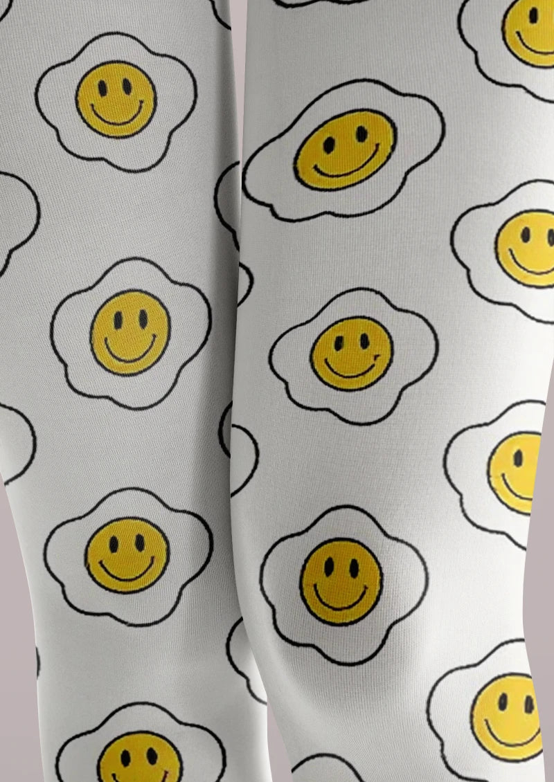 Viken Plan White Yellow Smiley Face Tights Hosiery Pantyhose