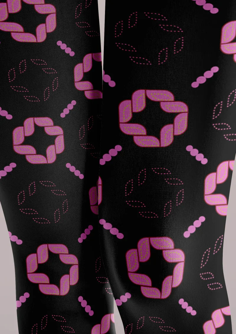 Viken Plan Black Pink Geometric Tights Hosiery Pantyhose