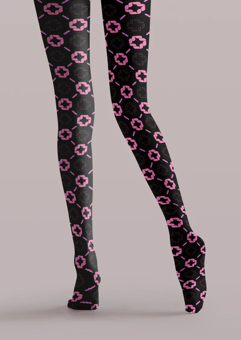 Viken Plan Black Pink Geometric Tights Hosiery Pantyhose