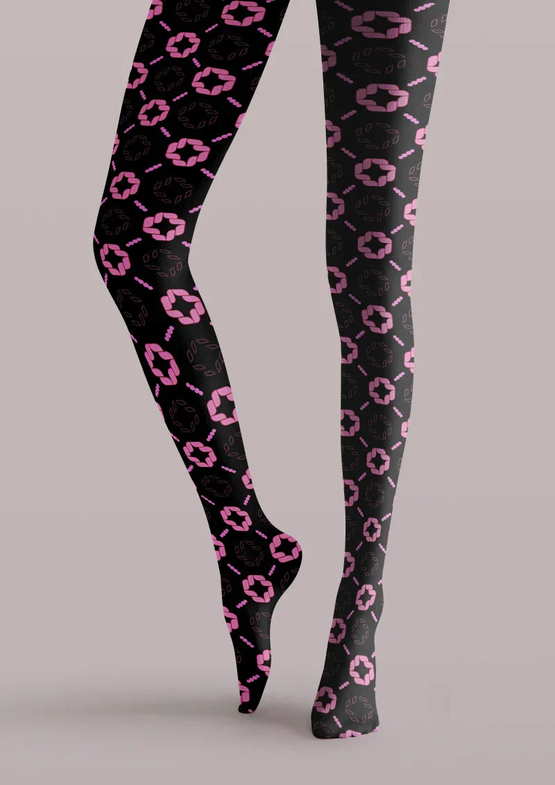 Viken Plan Black Pink Geometric Tights Hosiery Pantyhose