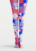 Viken Plan Red Blue Geometric Patchwork Tights Hosiery Pantyhose
