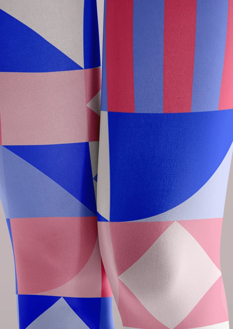 Viken Plan Red Blue Geometric Patchwork Tights Hosiery Pantyhose