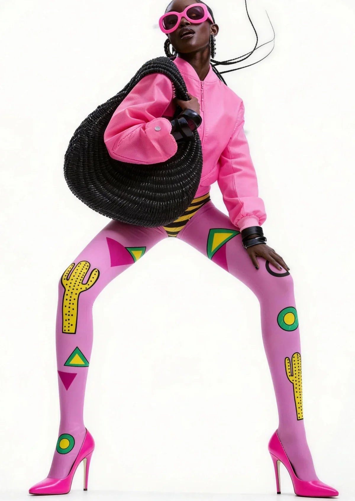 Viken Plan Purple Yellow Cactus Graphic Tights Hosiery Pantyhose