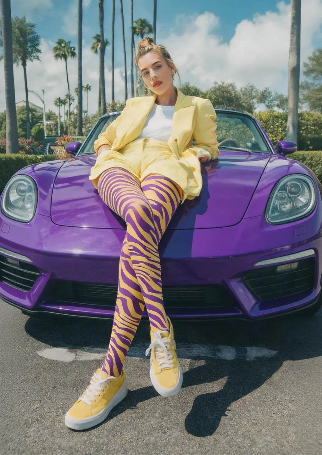 Viken Plan Purple Yellow Zebra Print Tights Hosiery Pantyhose