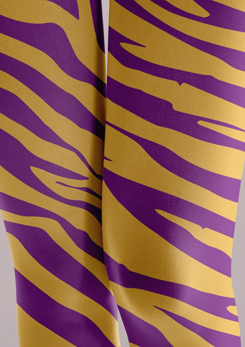 Viken Plan Purple Yellow Zebra Print Tights Hosiery Pantyhose