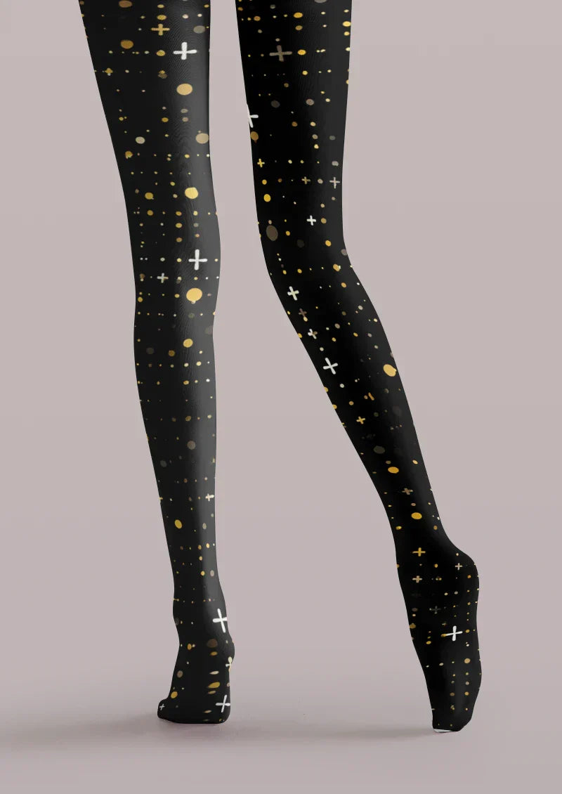 Viken Plan Black Gold Star Tights Hosiery Pantyhose