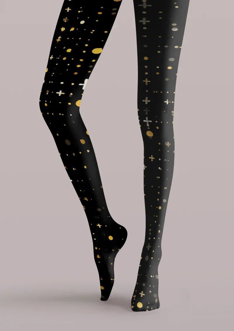 Viken Plan Black Gold Star Tights Hosiery Pantyhose