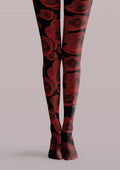 Viken Plan Black Red Floral Print Tights Hosiery Pantyhose