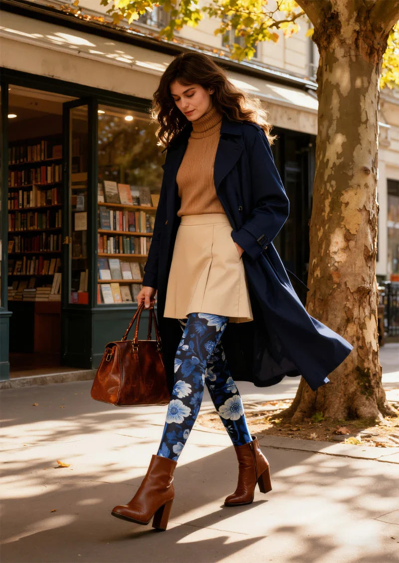 Viken Plan Blue Floral Tights Hosiery Pantyhose