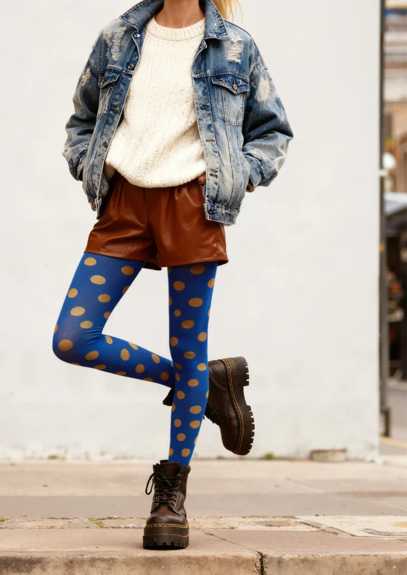 Viken Plan Blue Yellow Polka Dot Tights Hosiery Pantyhose