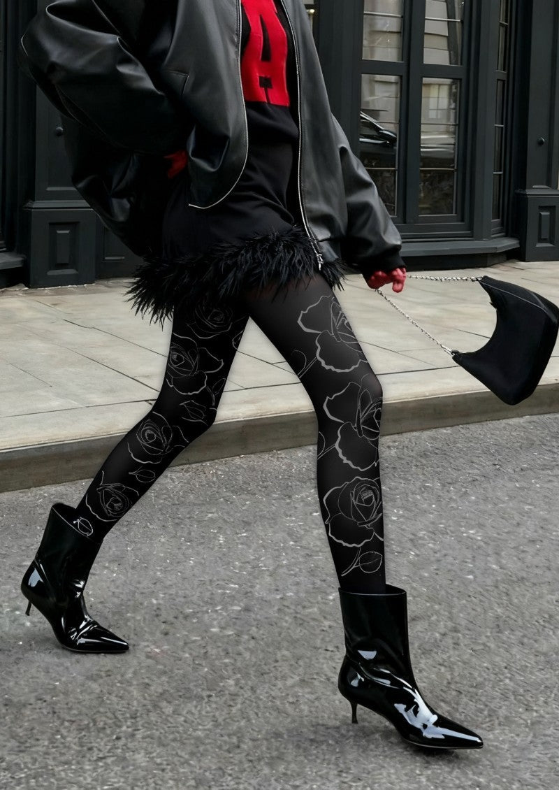 Viken Plan Floral Rose Print Tights Hosiery Pantyhose