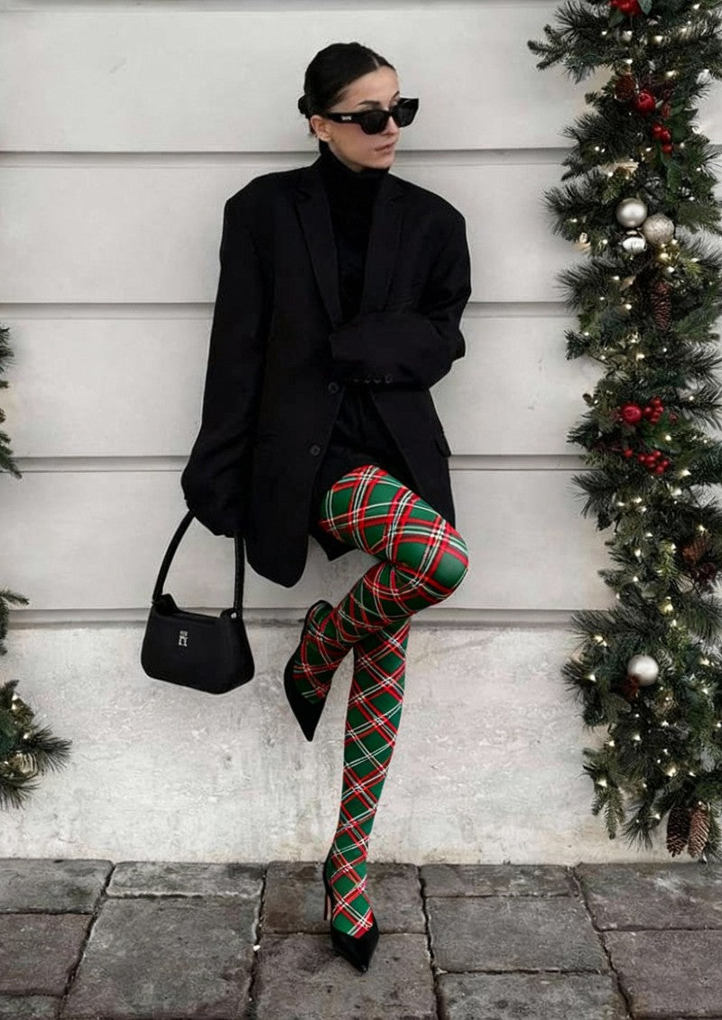 Viken Plan Christmas Plaid Red Green Tights Hosiery Pantyhose