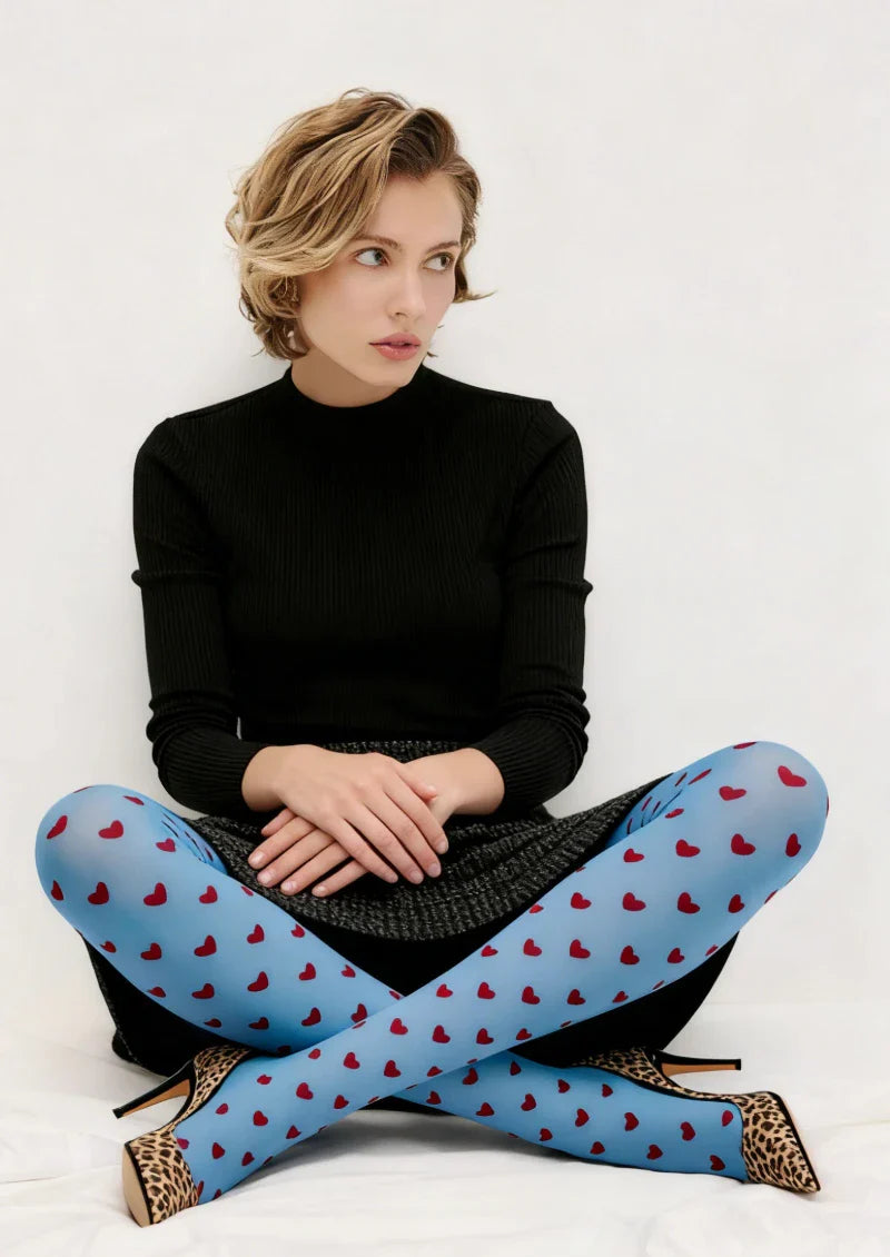 Viken Plan Blue Heart Polka Dot Tights Hosiery Pantyhose