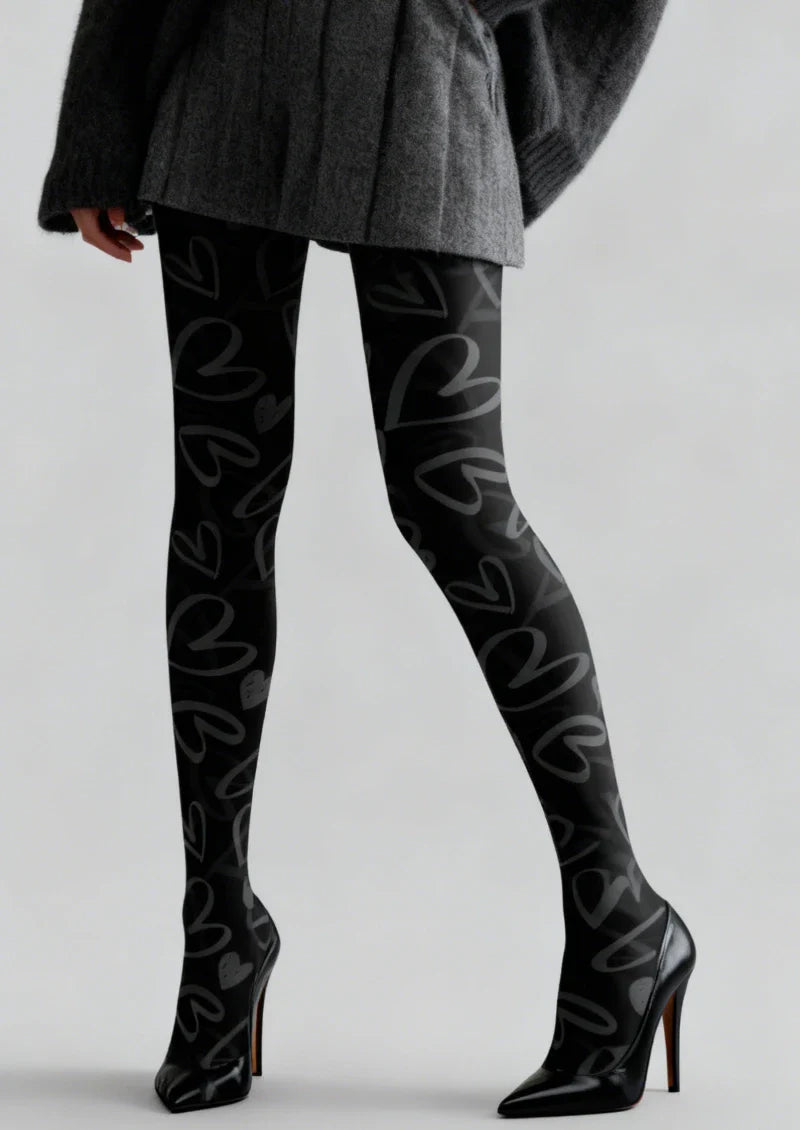 Viken Plan Black Heart Sheer Tights Hosiery Pantyhose