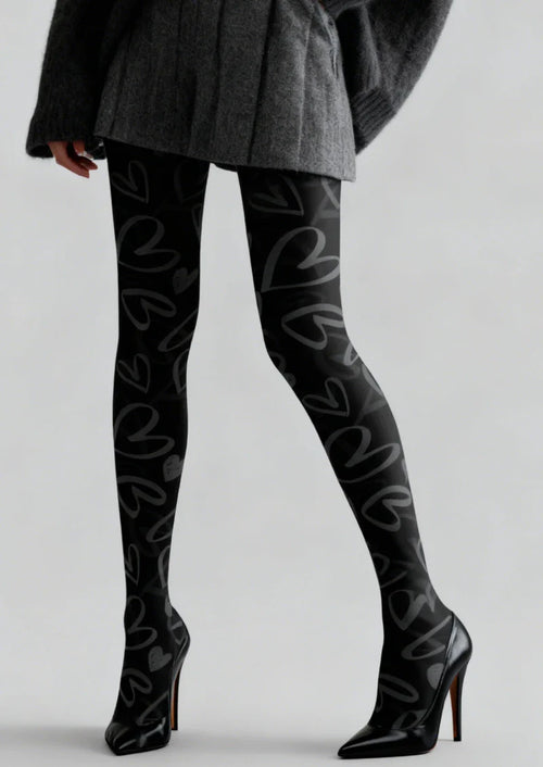 Viken Plan Black Heart Sheer Tights Hosiery Pantyhose