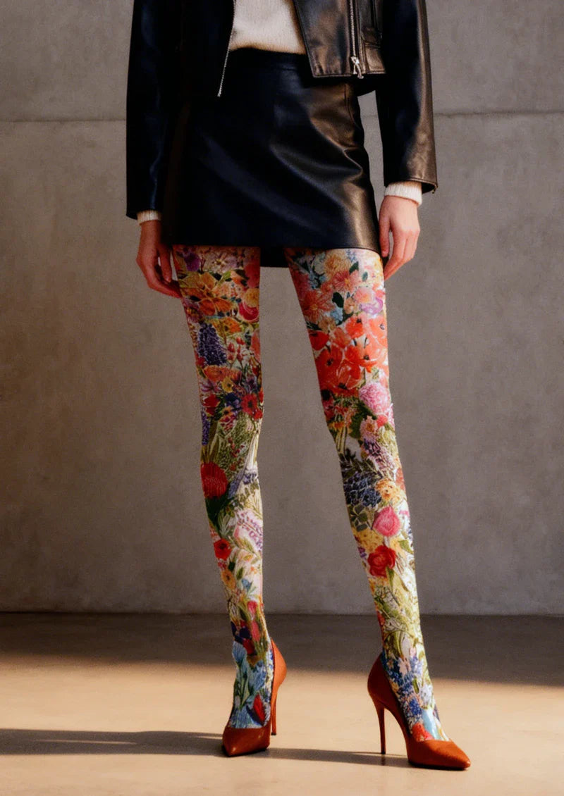 Viken Plan Colorful Abstract Garden Tights Hosiery Pantyhose