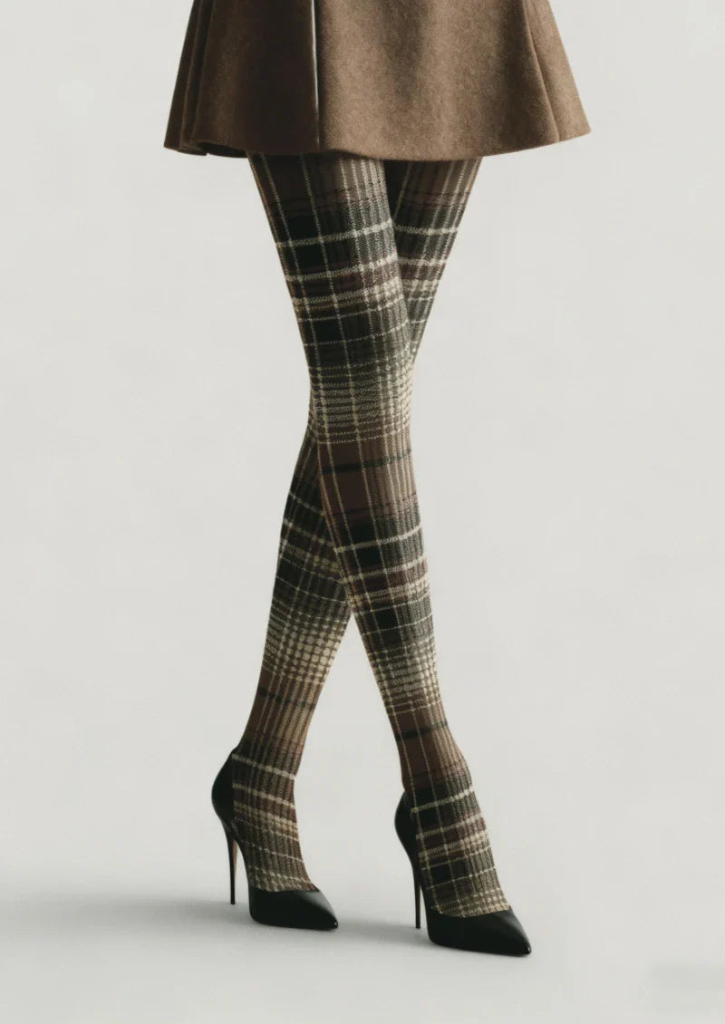 Viken Plan Brown Warm Plaid Tights Hosiery Pantyhose