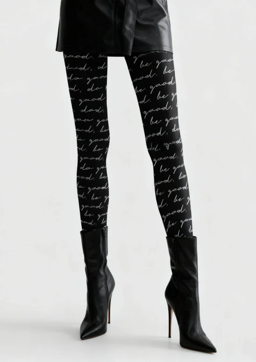 Viken Plan Black Script Letter Tights Hosiery Pantyhose
