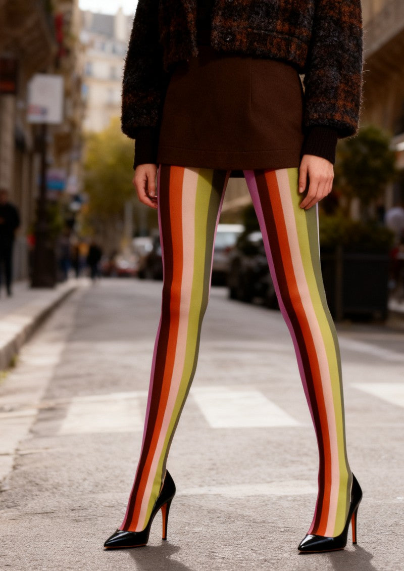 Viken Plan Colorful Vertical Striped Tights Hosiery Pantyhose