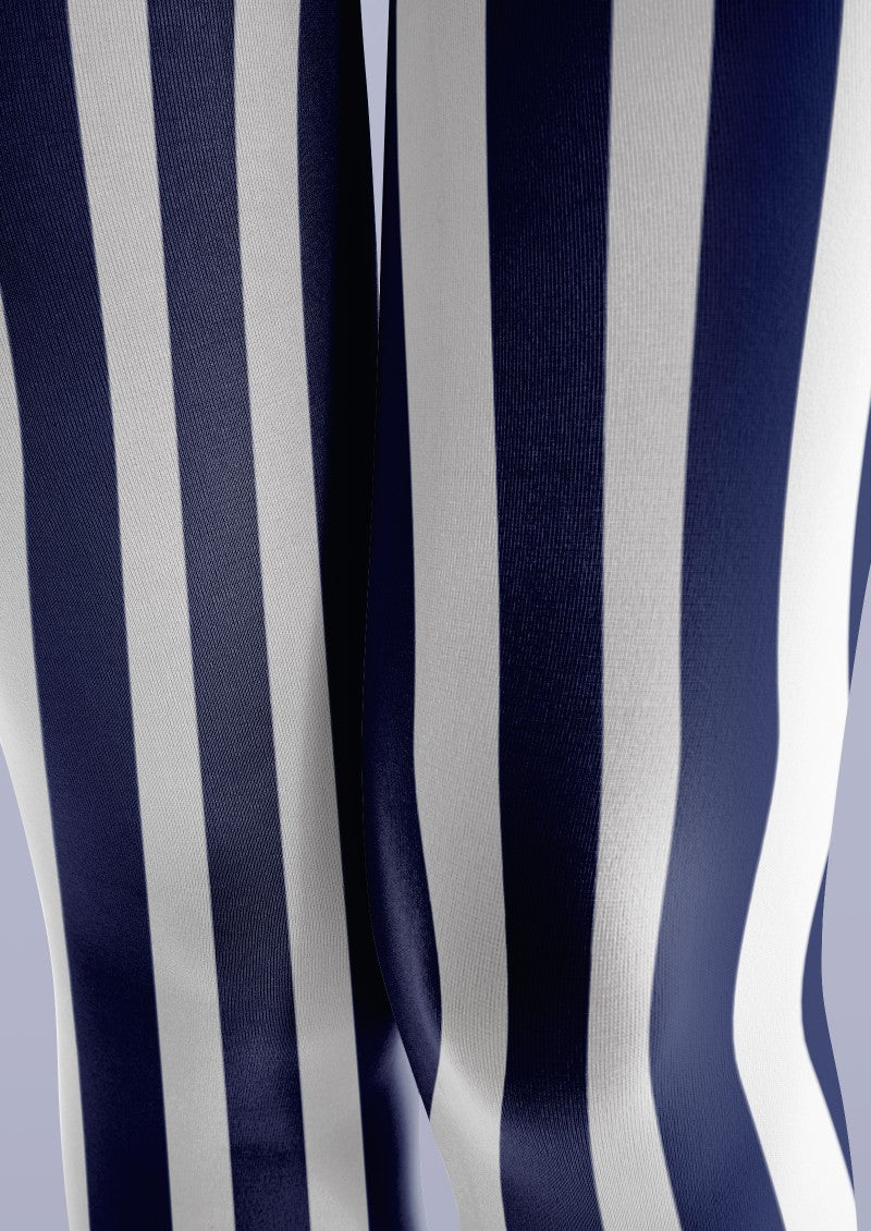 Viken Plan Navy White Vertical Striped Tights Hosiery Pantyhose
