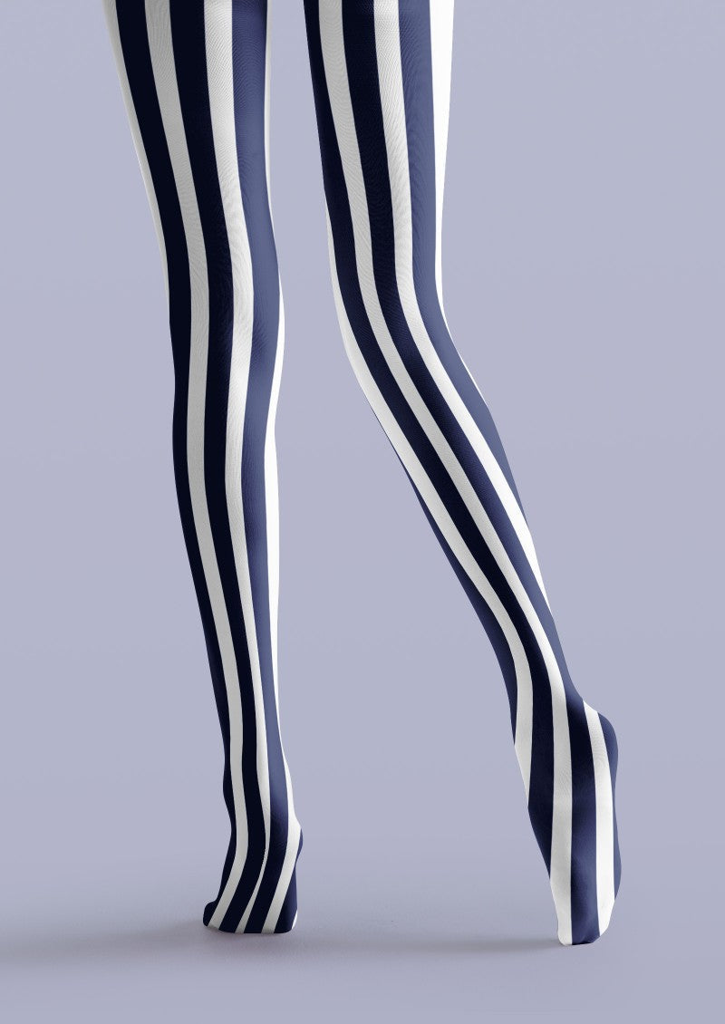 Viken Plan Navy White Vertical Striped Tights Hosiery Pantyhose