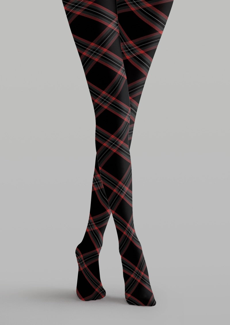 Viken Plan Black Red Plaid Tights Hosiery Pantyhose