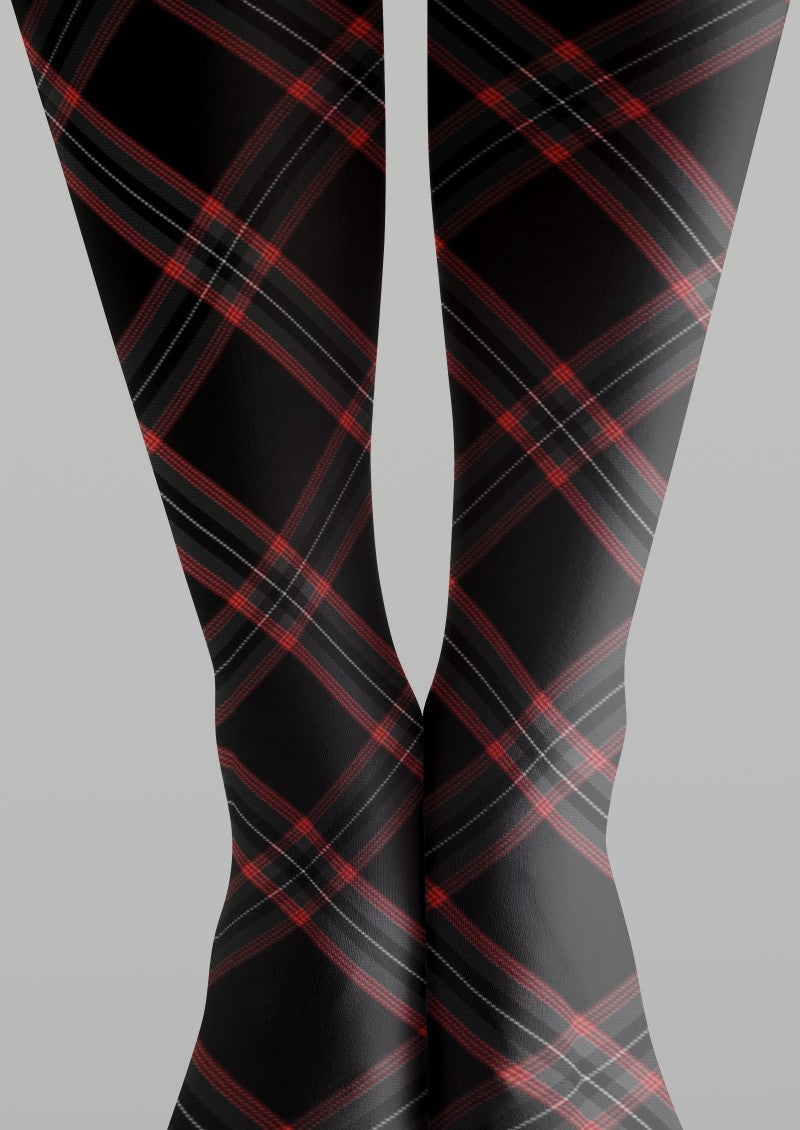 Viken Plan Black Red Plaid Tights Hosiery Pantyhose
