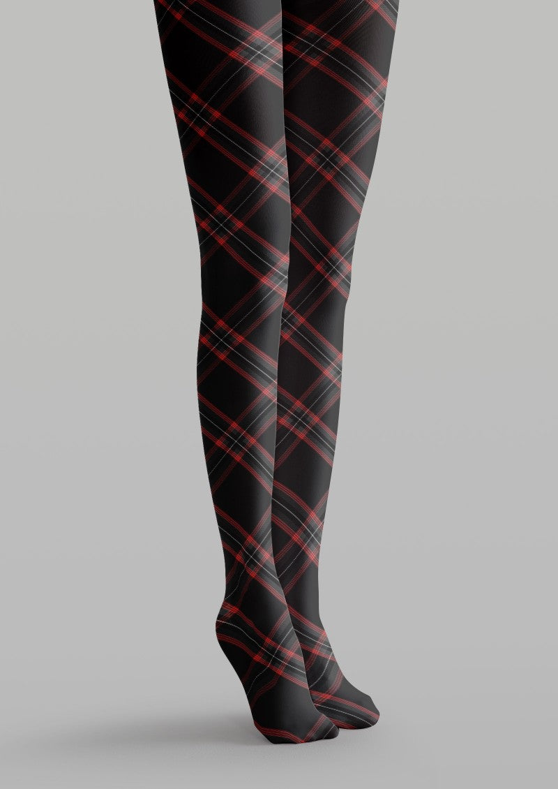 Viken Plan Black Red Plaid Tights Hosiery Pantyhose