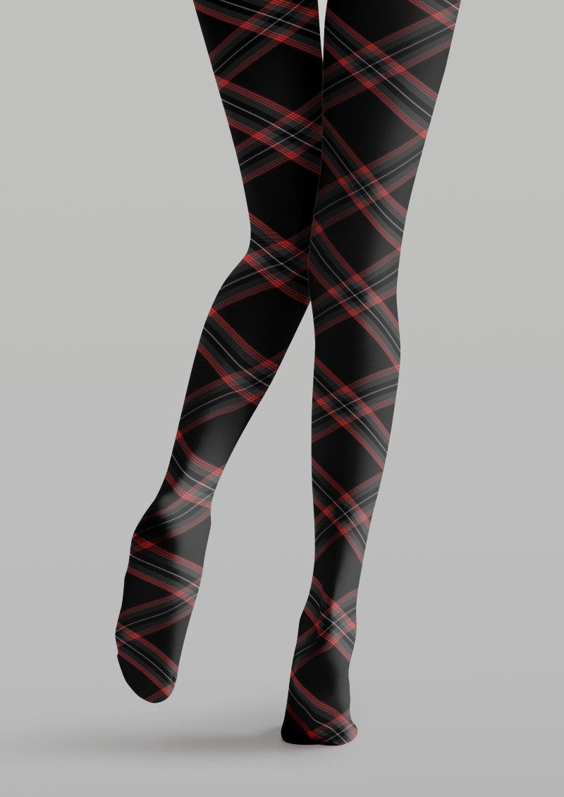 Viken Plan Black Red Plaid Tights Hosiery Pantyhose