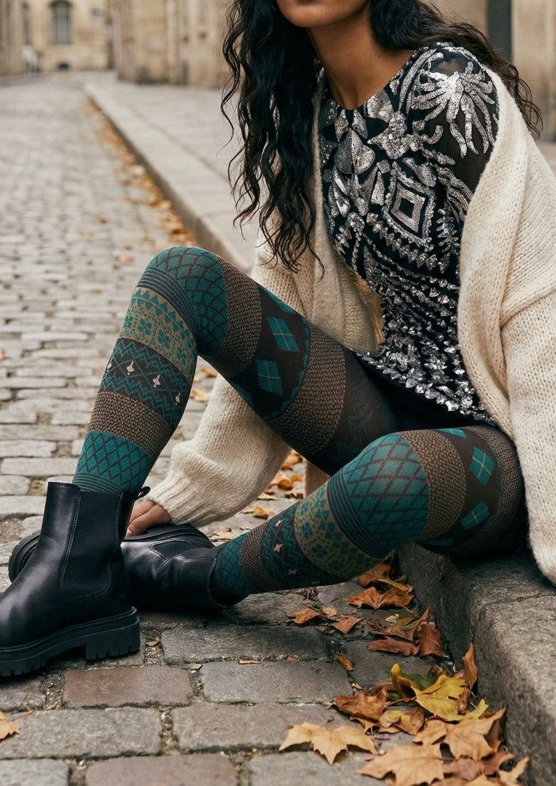 Viken Plan Argyle Ethnic Tights Hosiery Pantyhose