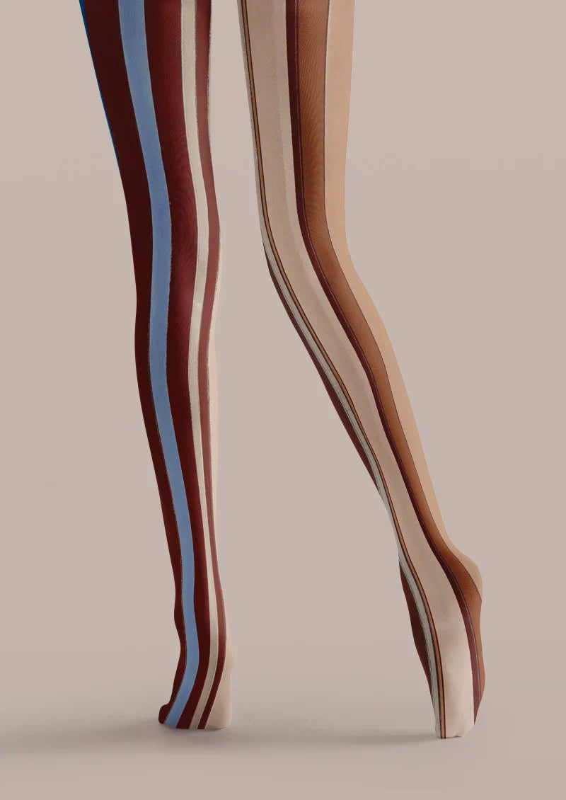 Viken Plan Brown Red Stripe Tights Hosiery Pantyhose
