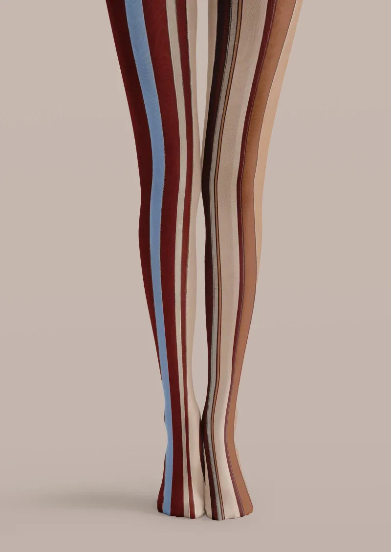 Viken Plan Brown Red Stripe Tights Hosiery Pantyhose